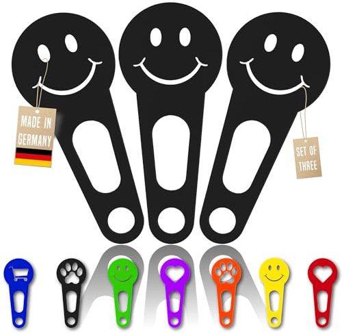 OnAir 3 x Einkaufswagenlöser zum abnehmen als Schlüsselanhänger; Einkaufswagenchip sofort abziehbar 3 Stück im Set; Handmade (Schwarz, Happy Face)