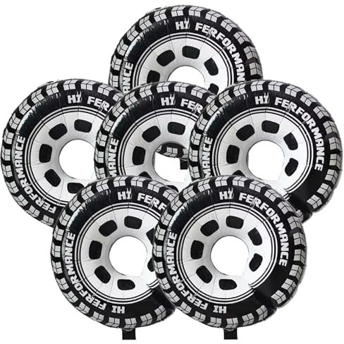 Radballons, 6 Stück, 26,8 x 29,5 Zoll, runde dekorative Reifenballons aus Aluminiumfolie, Geburtstagsparty-Dekorationen für Rennauto-Partys, große Räder, Reifenballons, Ballonräder, Rennauto-Ballons,