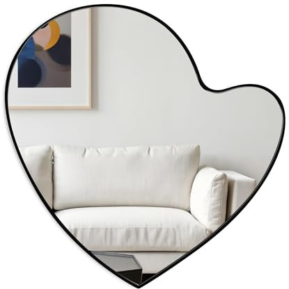 SUMGAR Wandspiegel Schwarz Herzförmig Runder Spiegel für Badezimmer Wohnzimmer Schlafzimmer Eingang Wanddekoration 39x40 cm Ästhetische Dekoration HD-Glas