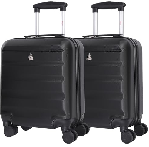 Aerolite 45x36x20cm Easyjet Maximum Size 8 Wheel ABS Hard Shell Carry On Hand Cabin Luggage Underseat Flight Travel Bag Spinner Suitcase 45x36x20 with TSA Lock (2 x Black)