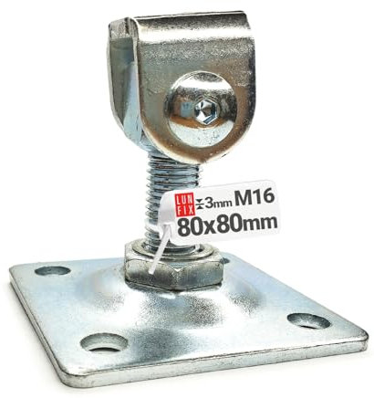 Cerniere per porte regolabili zincate con piastra di fissaggio, 80 x 80 x 3,0 M16
