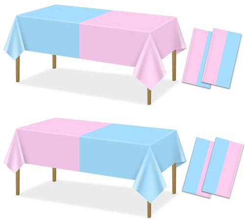 4Pcs Geschlecht Reveal Tischdecken - Geschlecht Reveal Tischdekorationen Assorted Color Tischdecken Rechteckig Rosa und Blau Tischdecke für Junge oder Mädchen Geschlecht Reveal Party, 130 x 220cm