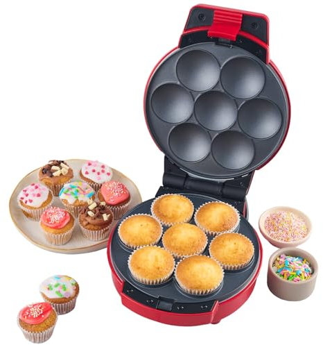 Heat & Eat Donut & Cupcake Maker Makes Donuts And Cupcakes In 7 Minutes And Easy To Clean Detachable Non-Stick Cooking Plates (Red) - A50