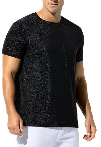 Casey Kevin Glitzer Hemd Herren Metallic Shirt Pailletten Oberteil Tops Männer T-Shirt Kurzarm Shirt Disco Party Kostüm