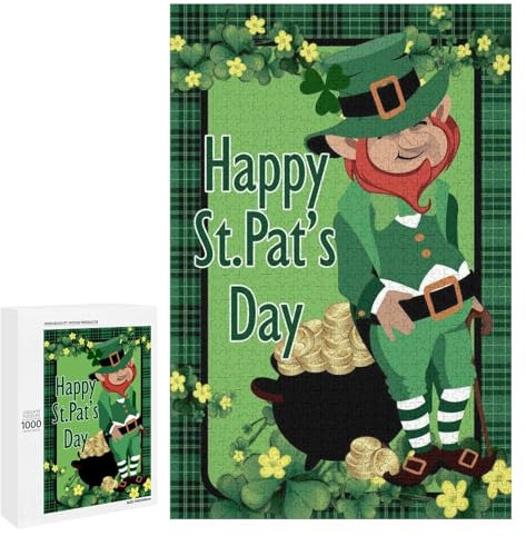 Jigsaw Puzzles for Adults Happy St Patrick's Day Green Shamrocks 1000 Pieces Wooden Jigsaw Puzzle for Adults and Kids Educational Puzzle Decorations Gift