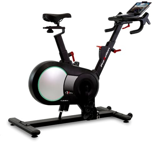 BH Fitness Lyon Climber Indoor-Fahrrad, Schwungrad 20 kg, Neigungssystem, Bluetooth FTMS, Poly-V-Antriebsriemen, Lenkergriffe, Wattmessung