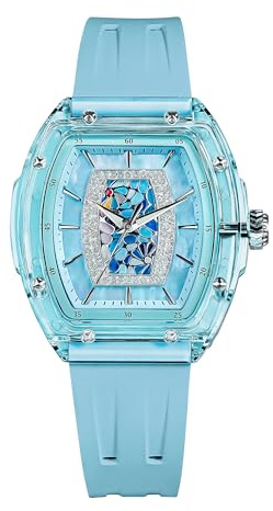 TSAR BOMBA Montre pour Femme avec Mouvement à Quartz Suisse en Verre Saphir avec Caoutchouc Fluor Design tonneau Classique Lumineux étanche à 30 m