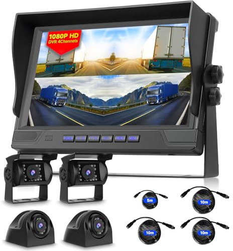 VECHTEL IPS HD 9 Zoll Rückfahrkamera Kit mit 4 Kameras 720P/1080P, Rückfahrkamera mit IP68 Wasserdicht Nachtsicht DVR für LKW Wohnwagen Lastwagen Wohnmobil
