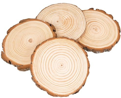 Truevaste Holzscheiben 4er Set 25-28 cm Runde Baumscheiben ohne Loch für DIY Basteln, Hochzeit, Weihnachtsdeko – Natur Holzscheiben, 15mm Dicke