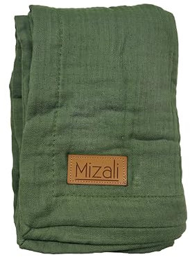 Mizali Premium Musselin Babydecke, 120 x 120 cm, 4-lagig, Baumwolle, Atmungsaktiv, Einfarbig, Kuscheldecke, Sommerdecke, Tagesdecke, für Kinder, Geschenk für Neugeborene (Smaragdgrün)