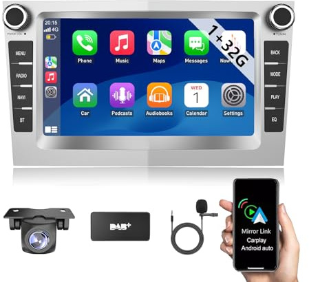 ESSGOO 1+32G Android 14 Drahtloses Carplay und Android Auto Autoradio Für Opel Corsa C/D Zafira B Astra H Zafira b Meriva Vivaro Signum Combo mit 7 Zoll Touchscreen BT FM GPS WIFI-Silber+Kamera & DAB+