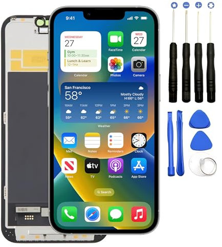 FLYCDI Écran OLED de Remplacement pour iPhone 13-6,1 Écran Tactile OLED Technologie avec Digitizer - Kit de Réparation Complet Compatible Modèles A2631 A2632 A2633 A2634