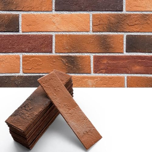 GNIYNAY 76pcs Red Thin Brick Veneers, Curlable Brick Tiles, DIY Accent Walls for Kitchen Backsplash, Fireplace, Living Room, 1 sq. m (More Orange)