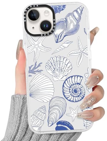 Yoedge Transparent Blue Starfish Conch Phone Case for iPhone 14/iPhone 13 6.1, with Aesthetics Pattern Design Ultrathin Soft TPU Silicone Cases,Shockproof Bumper Protector Matte Girls Women Cover
