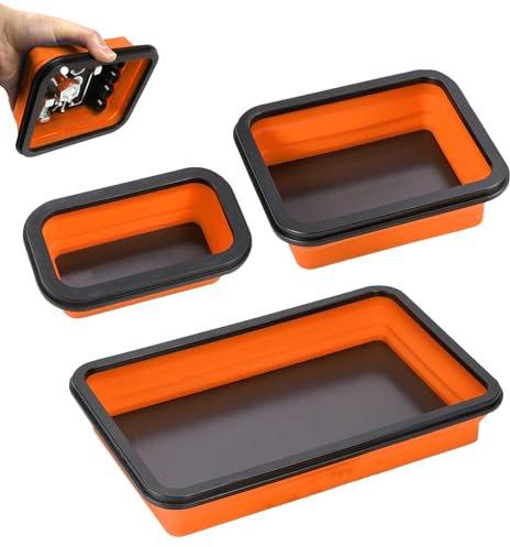3 Stücke Magnetschale Faltbares Tablett, Werkstatt Zubehör für Kleine Bolzen Schrauben Muttern, Unterlegscheiben und Andere Kleinteile Werkzeuge, Silikonschale Werkzeugträger (Orange Farbe)