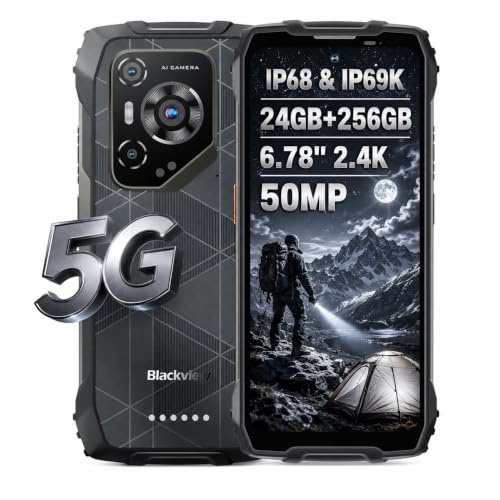 Blackview 5G Rugged AI Smartphone BL7000, Dimensity 6030, 24GB+256GB, Fotocamera AI 50MP, 6,78'' 2.4K 120Hz Schermo, Batteria 7500mAh, Telefono Impermeabile IP68/IP69K, Triplo Slot, NFC GPS Nero