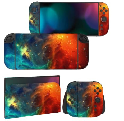 playvital Autocollant pour Nintendo Switch 2 Manette&Console&Grip&Dock | Sticker Skin Decal pour Switch 2 Accessoires Protection - Univers Étoilé Orange