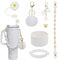 Stanley Cup Accessories Set, 7 Pcs Including Silicone Boot, Water Bottle Handle Strap, Straw Cover Cap, Boho Woven Handle Strap, Charms & More Compatible with Stanley Tumbler for 30/40 oz Cup (White)