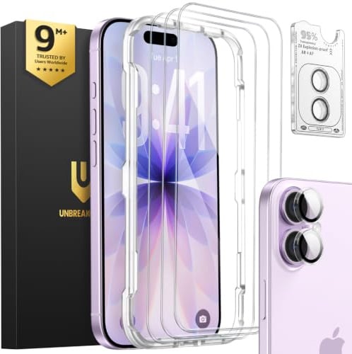 UNBREAKcable iPhone 17 Panzerglas Schutzfolie 3 Stück, Verbessertes Doppelt Gehärtetes Glas + 3 Kamera Schutz, Military-Grade 9H Härte, HD-klar, Anti-Fingerprint, Hüllenfreundlich, 6,3 Zoll