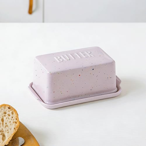 Purple Large Butter Dish for 1 lb Block , Porcelain Keeper Fit a Full Pound Block , Container for an Entire Pound