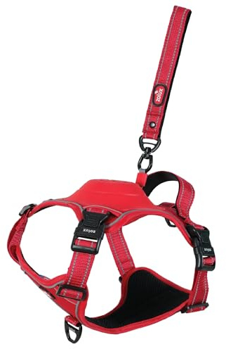 Zolux Easy Ride Hundegeschirr mit integrierter Rollleine, 1,3 m, Größe M, Rot, atmungsaktiver Stoff, reflektierende Streifen, verstellbare Gurte, 380 g
