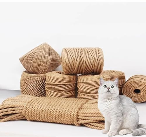 Corde de chanvre en sisal naturel pour réparation d'arbre à chat, griffoir à chat, jardinage, travaux manuels, emballage de meubles, ficelle de jute (5 mm x 50 mètres)