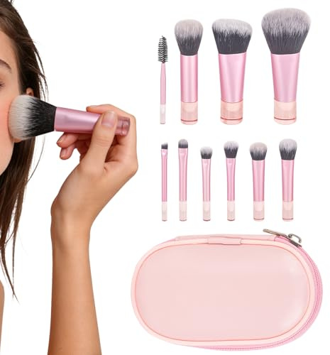 Penselset makeup, 10 stycken sminkborstar med förvaringsväska, sminkborstset bärbart sminkborstset för penslar rodnad pulver ögonskugga