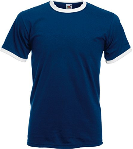 Fruit of the Loom Ringer T-Shirt, vers. Farben XL,Navy / Weiß