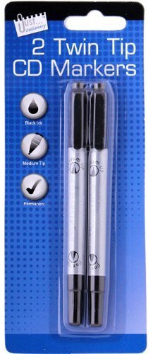 Tallon Twin Tip CD DVD Permanent Marker Pens Pack 2 Black