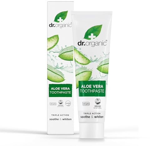Dr Organic Aloe Vera Zahnpasta, Aufhellend, Natürlich, Vegan, Tierversuchsfrei, Paraben- & SLS-frei, Bio, 100ml