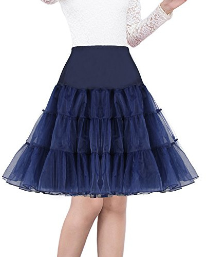 SHIMALY Women's 50s Vintage Petticoat 26 Underskirt Rockabilly Tutu Skirt (L-XL,Navy Blue)