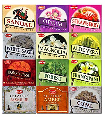 12 Assorted Boxes of HEM Incense Cones, Best Sellers Set #3 12 X 10 (120 total) by Hem