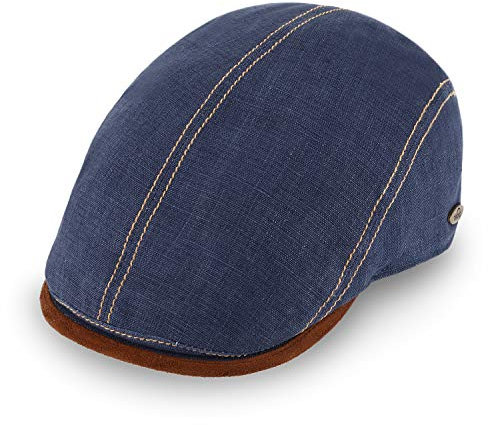 fiebig Brighton Flatcap aus Leinen | Schirmmütze mit Baumwollfutter | Schiebermütze mit Kontrastnähten (58-L, Jeansblau)