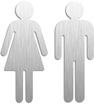 Toilettenschild Damen Herren WC Schild 2er-Set Edelstahl gebürstet selbstklebend H=12 cm Stärke 1,5 mm 1072