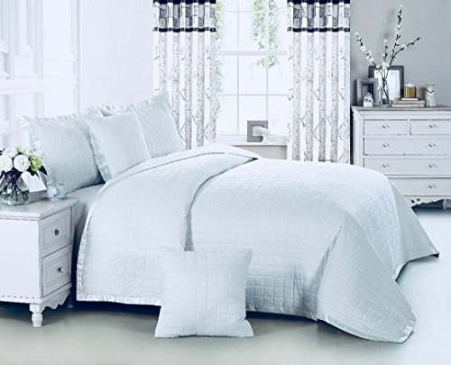 Beautiful Plain colour OSCA Quilted Bedspread/Throw with 2 Pillow Shams (White, Super King)