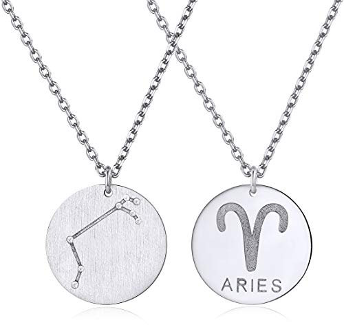 ChicSilver Halskette Sternzeichen Damen Silber 925/18 Karat Gold Medaille Sternzeichen Sternzeichen Sternzeichen + verstellbare Kette 45 + 5 cm Schmuck Sternbilder Geschenk Geburtstag Damen Mädchen,