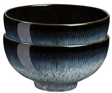 Denby - Halo Rice Bowls Set of 2 - Reactive Glaze Dishwasher Microwave Safe Crockery 480ml - Black, Grey Ceramic Stoneware Tableware - Chip & Crack Resistant Soup Bowls