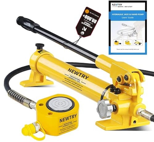 NEWTRY 30 ton Hydraulic Ram Jack + CP-700 Hydraulic Hand Pump Low Profile Porta Power Kit Single Section Mini Jack 0.55’’ Stroke Industrial Hydraulic Cylinder