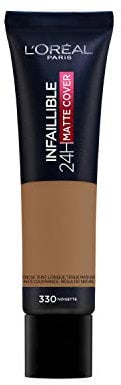 LOréal Paris Infalible 24H Matte Cover Base De Maquillaje Alta Cobertura Mate Piel Clara Subtono Dorado 330 Noisette 30Ml