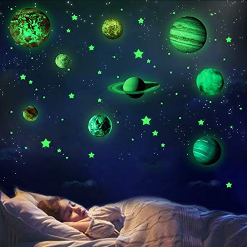 Planeten Sterne Wandsticker Leuchtaufkleber Leuchtsticker Fluoreszierend Wandaufkleber Geschenk für Kinder Jungen Mädchen Schlafzimmer
