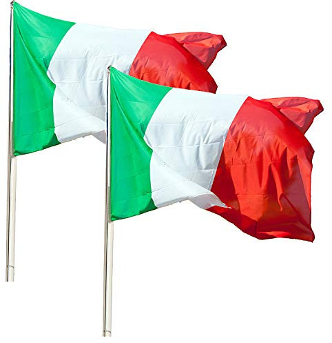KliKil Bandera Italia Grande - Pack de 2 Banderas, Bandera Italiana en Poliéster Náutico. A prueba de viento, Italy Flag - 150x90 cm