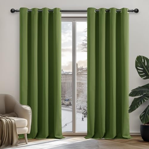 Deconovo Verdunkelungsgardinen Blickdichte Vorhänge Kälteschutz 160x107cm(HöhexBreite), Apfelgrün, 2er Set