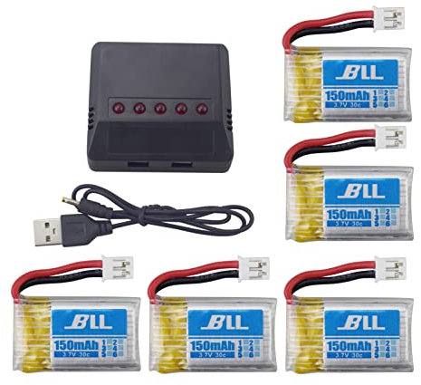 ZYGY Ersatzakku 5pcs 3.7V 150mah Lithium Batterie Akku mit 5 in 1 Ladegeräte für H36 E010 E011 E013 Quadcopter