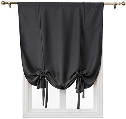 ele ELEOPTION Tie-Up Simple Blackout Curtain, Rod Pocket Thermal Insulated Room Darkening Roman Shade for Bedroom Living Room Kitchen Small Window (Black, 117x137cm)