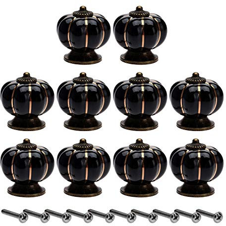 Mgoodoo Keramik-Türknäufe für Schränke, Schränke, Kommoden, Schubladen, Küche, Möbelknauf, Vintage-Stil, Schwarz, 10 Stück