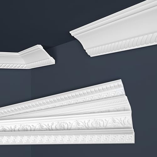 Marbet Deckenleisten weiß Sparpaket aus Styropor EPS - Stuckleisten gemustert, im traditionellen Design - (112 Meter B-07) Styroporleisten Zierprofile Stuck
