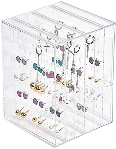 Queta Rangement Bijoux, Porte Présentoir Bijoux avec Tiroirs Porte Boucles d'oreilles Acrylique Transparent, Plateaux Organisateur Maquillage pour Bijoux Collier Bracelet (Type1)