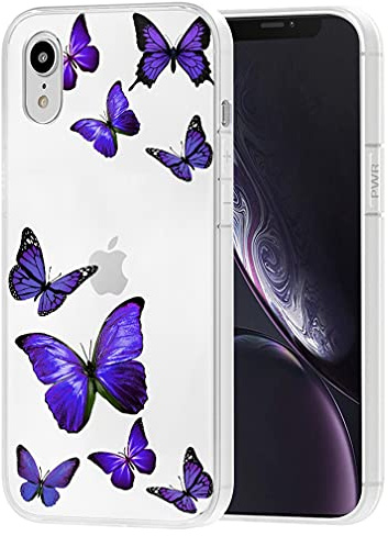 Vavies Case for iPhone XR Case 2018 Case for Girls Women, Slim Shockproof Clear Pattern Soft Flexible TPU Back Phone Protective Cover Cases for iPhone XR 6.1 (Purple Butterfly)