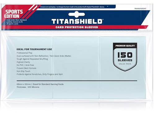 TitanShield (150 Sleeves/Clear Sports Edition Standard Size Trading Card Sleeves Deck Protectors (Baseball, Football, Basketball)