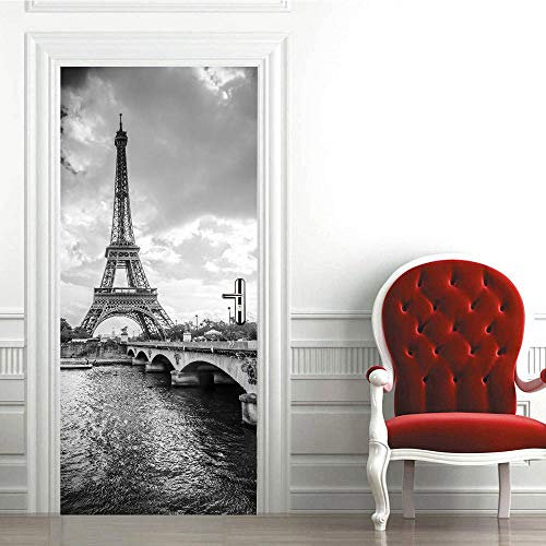 SHOMEY 3D Türaufkleber Wandbild türposter Graues Paris 95 x 215 cm PVC Selbstklebende Tür Wandbild Türfolie Tapete Wandaufkleber Poster Fototapete ​Kinderzimmer
